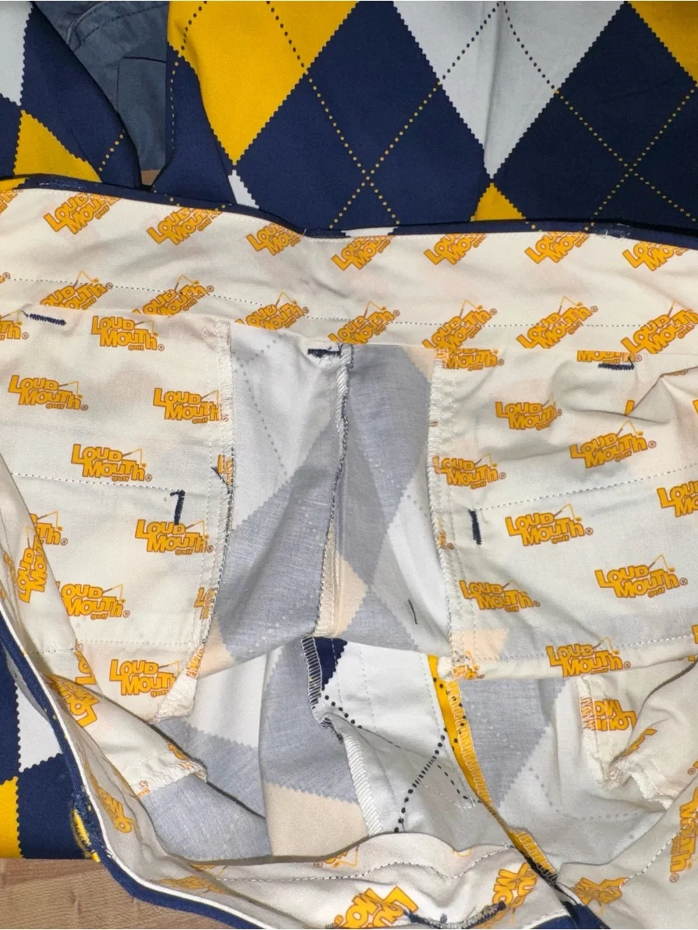 Loudmouth Golf Argyle Shorts Men’s Size 36 Blue Yellow White